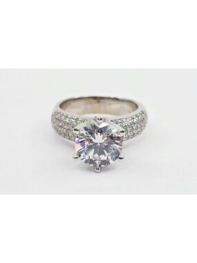 Unique 14K Karat Solid White Gold Designer Ladies CZ Engagement Ring - Size 7.75